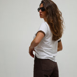 Short Ringer T-Shirt Brown & White