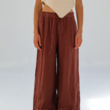 Linen Elastic Pants Burgundy
