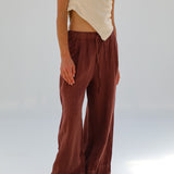 Linen Elastic Pants Burgundy