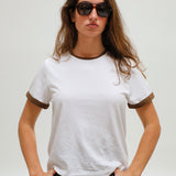Short Ringer T-Shirt Brown & White