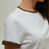 Short Ringer T-Shirt Brown & White