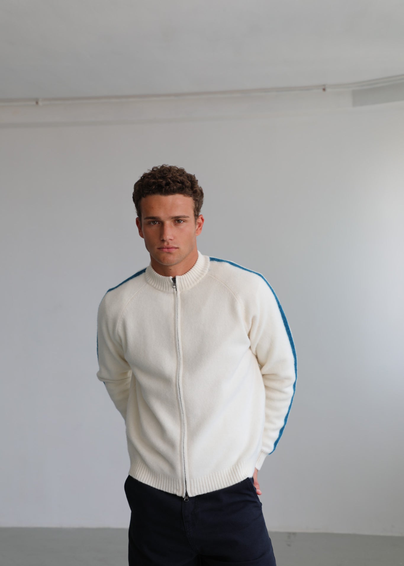 Stripes Zip Knit Sweater Natural