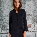 Lace Cupro Blouse Navy