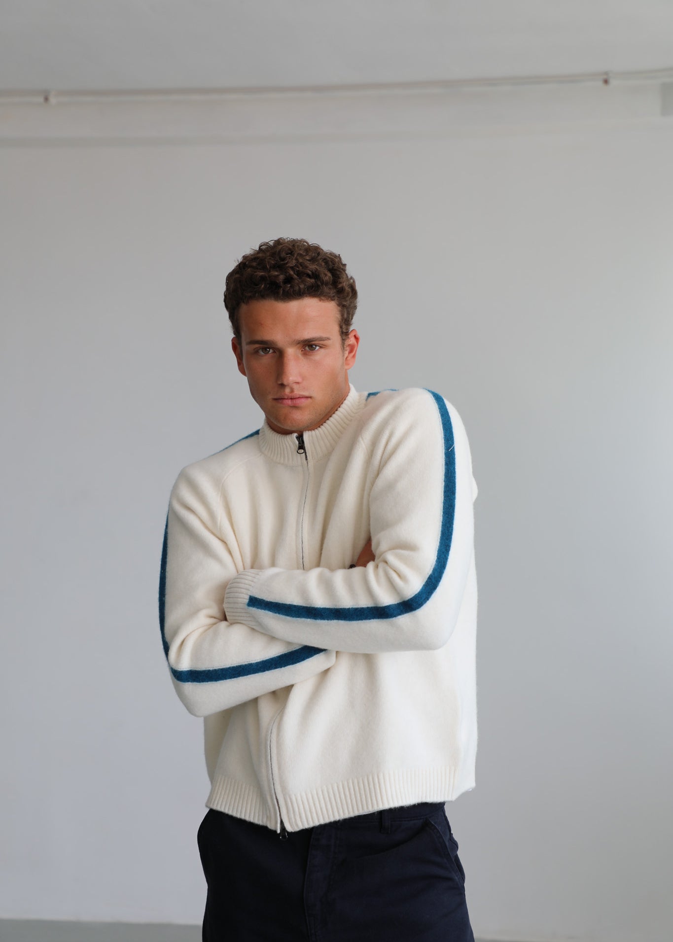 Stripes Zip Knit Sweater Natural