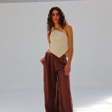 Linen Elastic Pants Burgundy