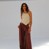 Linen Elastic Pants Burgundy
