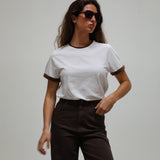 Short Ringer T-Shirt Brown & White
