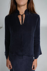 Lace Cupro Blouse Navy