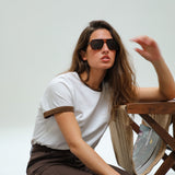 Short Ringer T-Shirt Brown & White