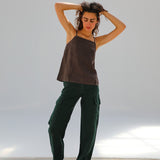 Thin Straps Linen Top Brown