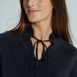 Lace Cupro Blouse Navy