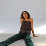 Thin Straps Linen Top Brown