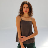 Thin Straps Linen Top Brown