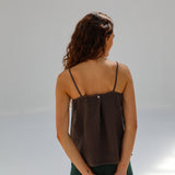 Thin Straps Linen Top Brown