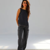 Square Linen Top Petrol