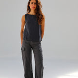 Square Linen Top Petrol