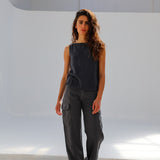 Square Linen Top Petrol