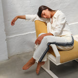 Linen Pants Side Stripes White & Navy