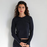 Long V-Neck T-Shirt Navy