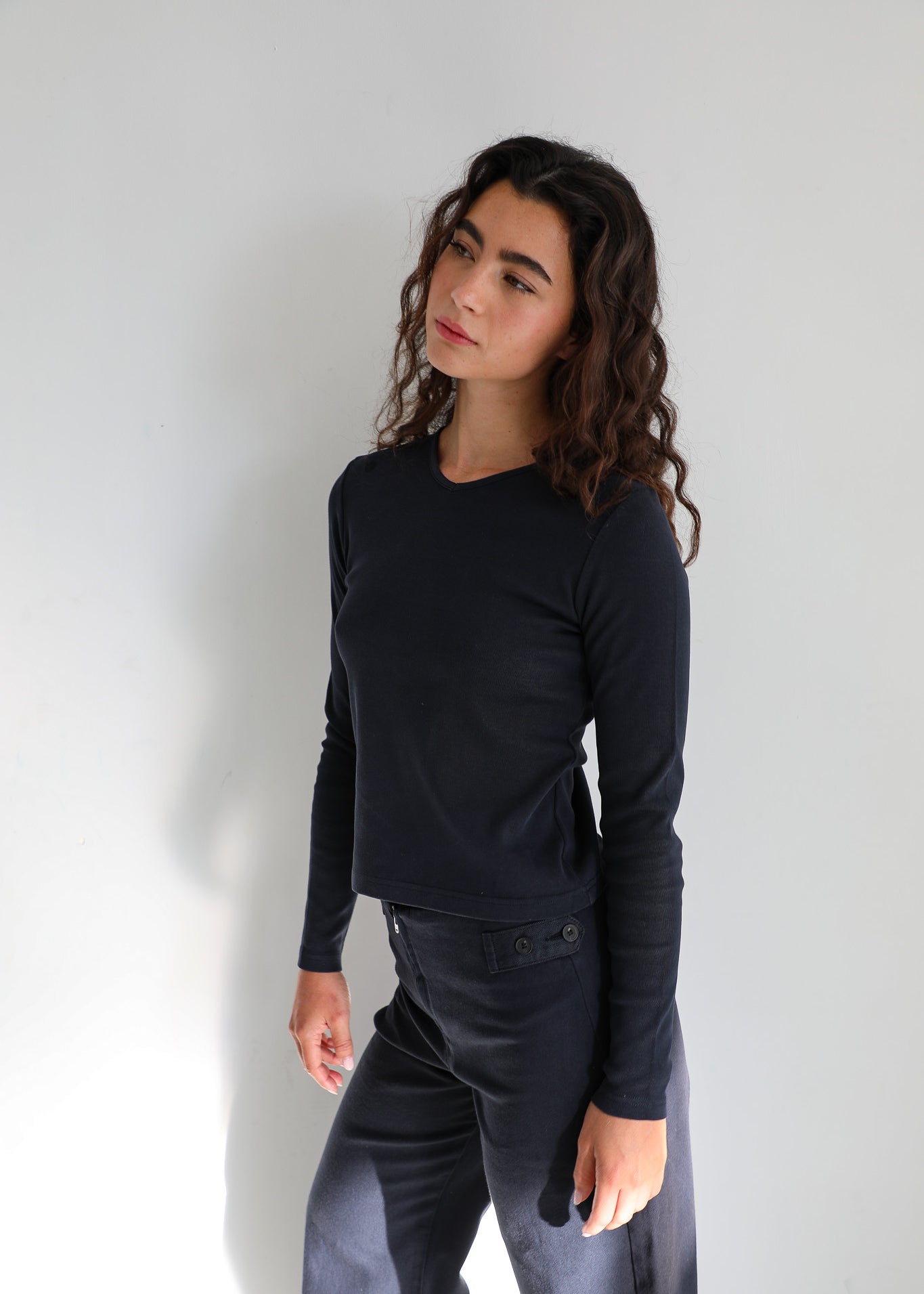 Long V-Neck T-Shirt Navy