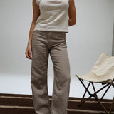 Low Waist Linen Pants Taupe
