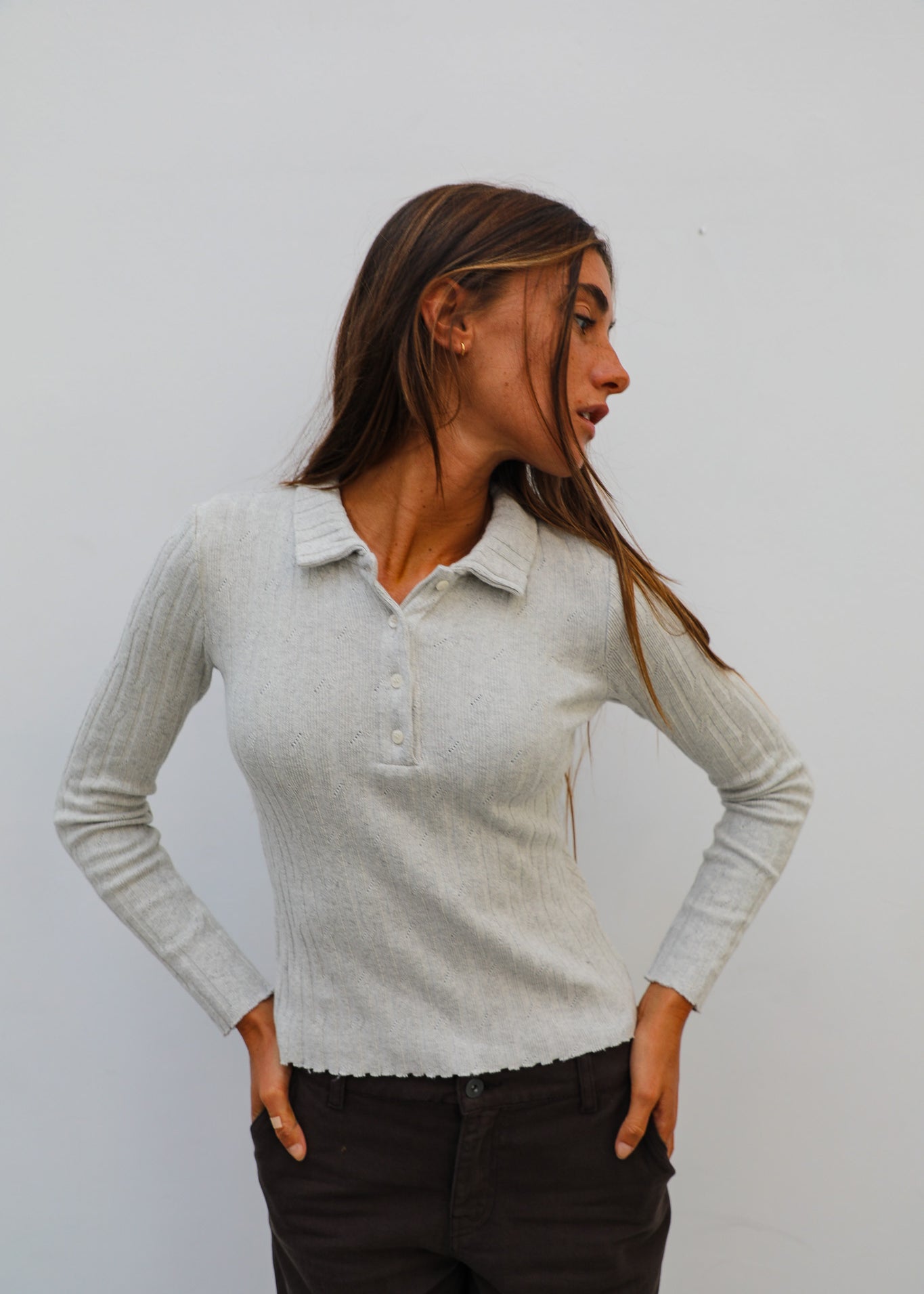 Pattern Knit Polo Light Grey