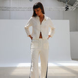 Linen Pants Side Stripes White & Navy