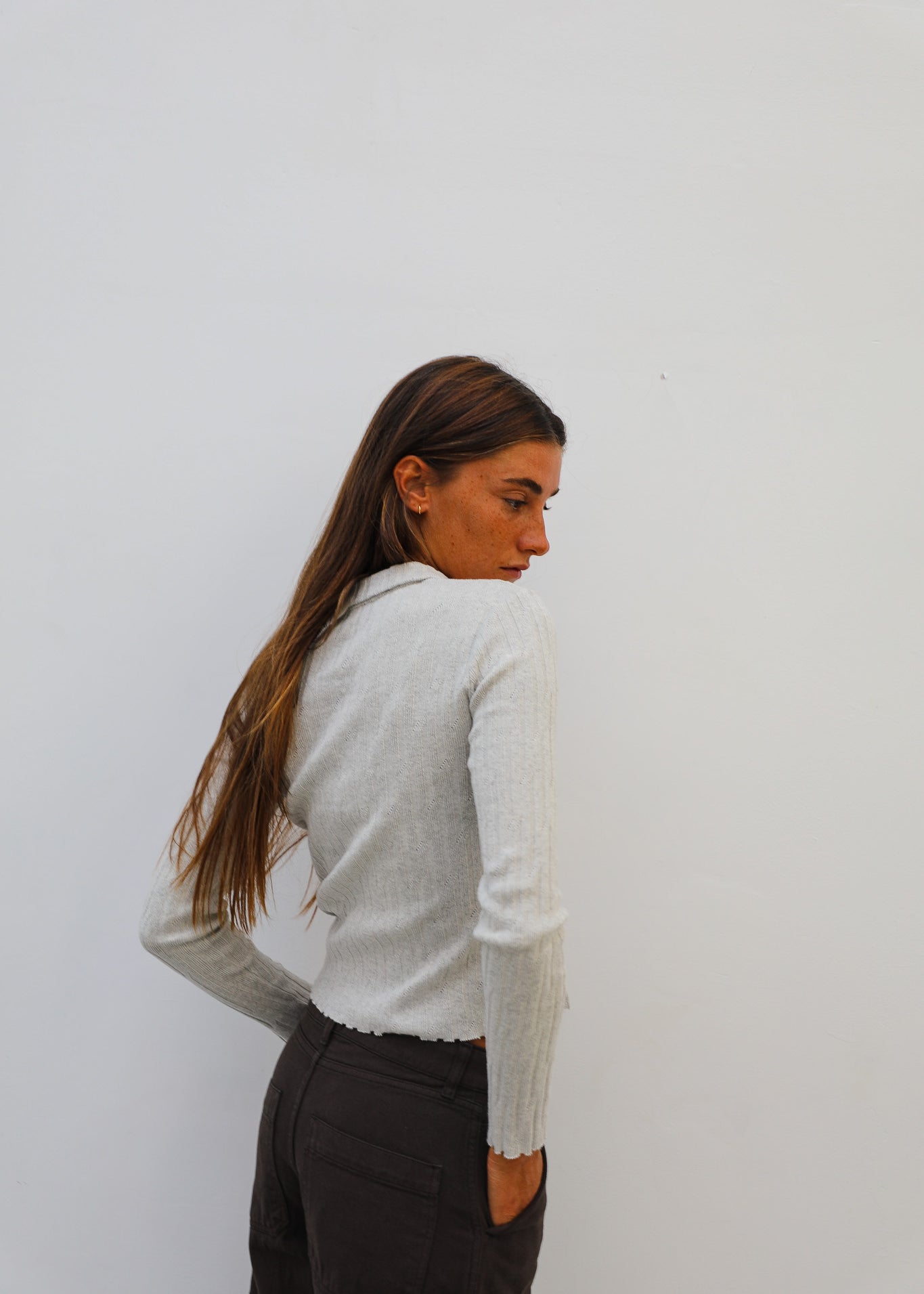 Pattern Knit Polo Light Grey