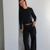 Long V-Neck T-Shirt Navy