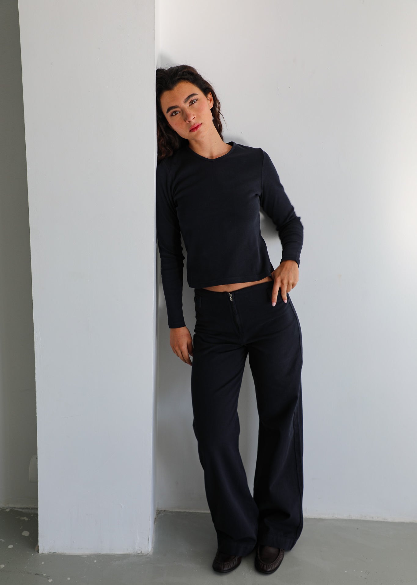 Long V-Neck T-Shirt Navy