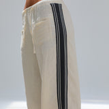 Linen Pants Side Stripes White & Navy