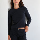 Long V-Neck T-Shirt Navy