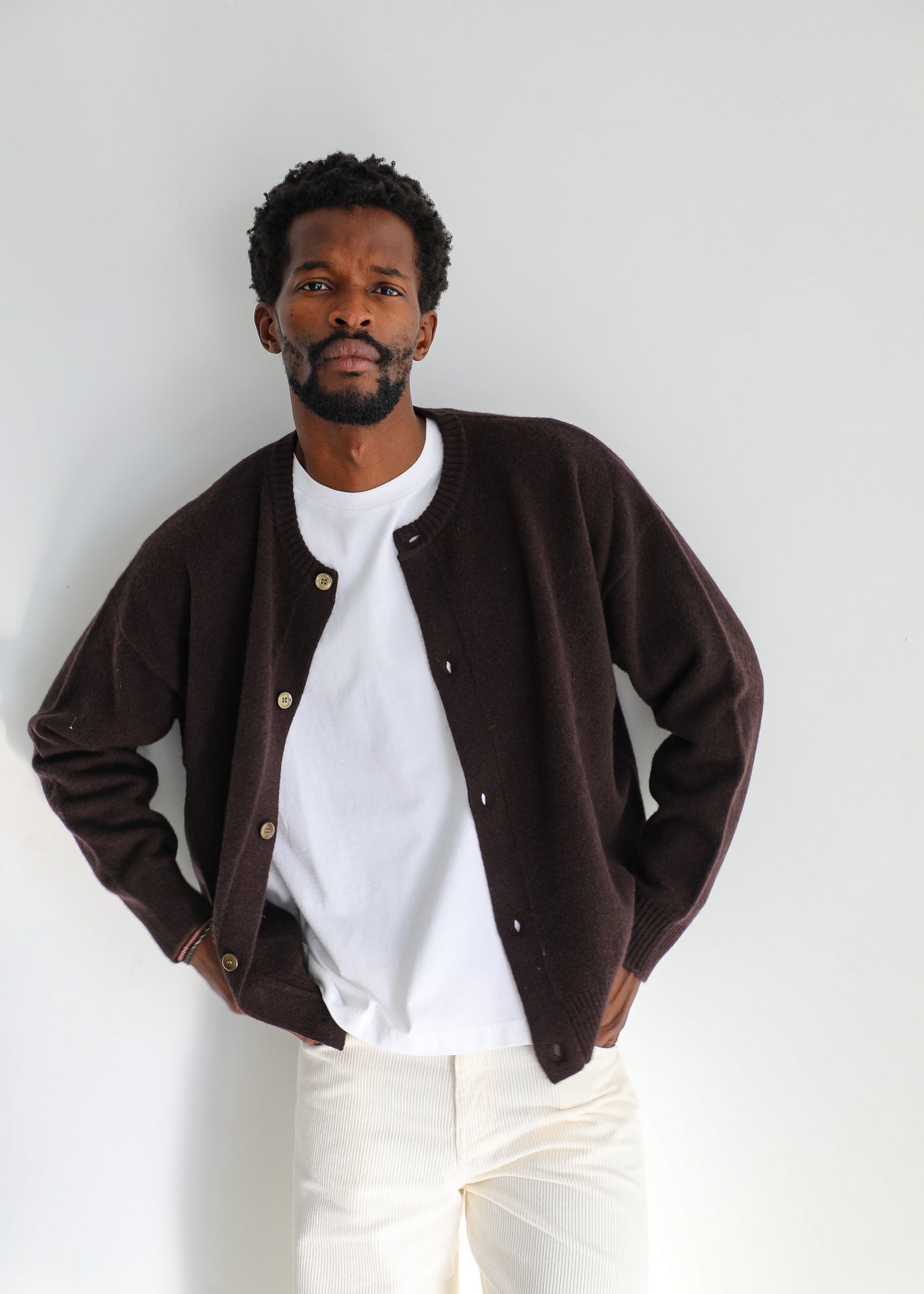 Buttons Knit Sweater Brown