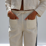 Linen Pants Side Stripes White & Navy
