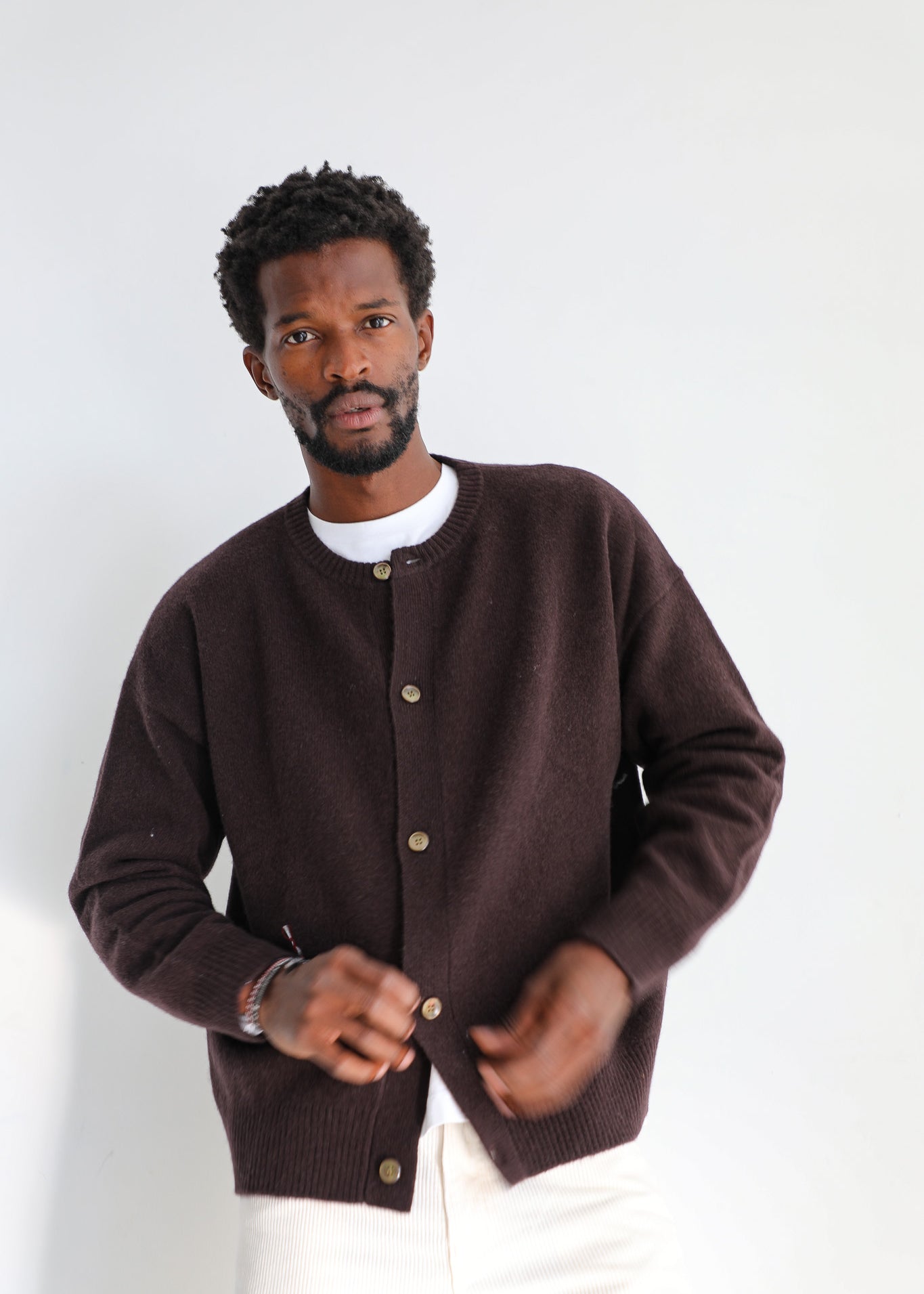Buttons Knit Sweater Brown
