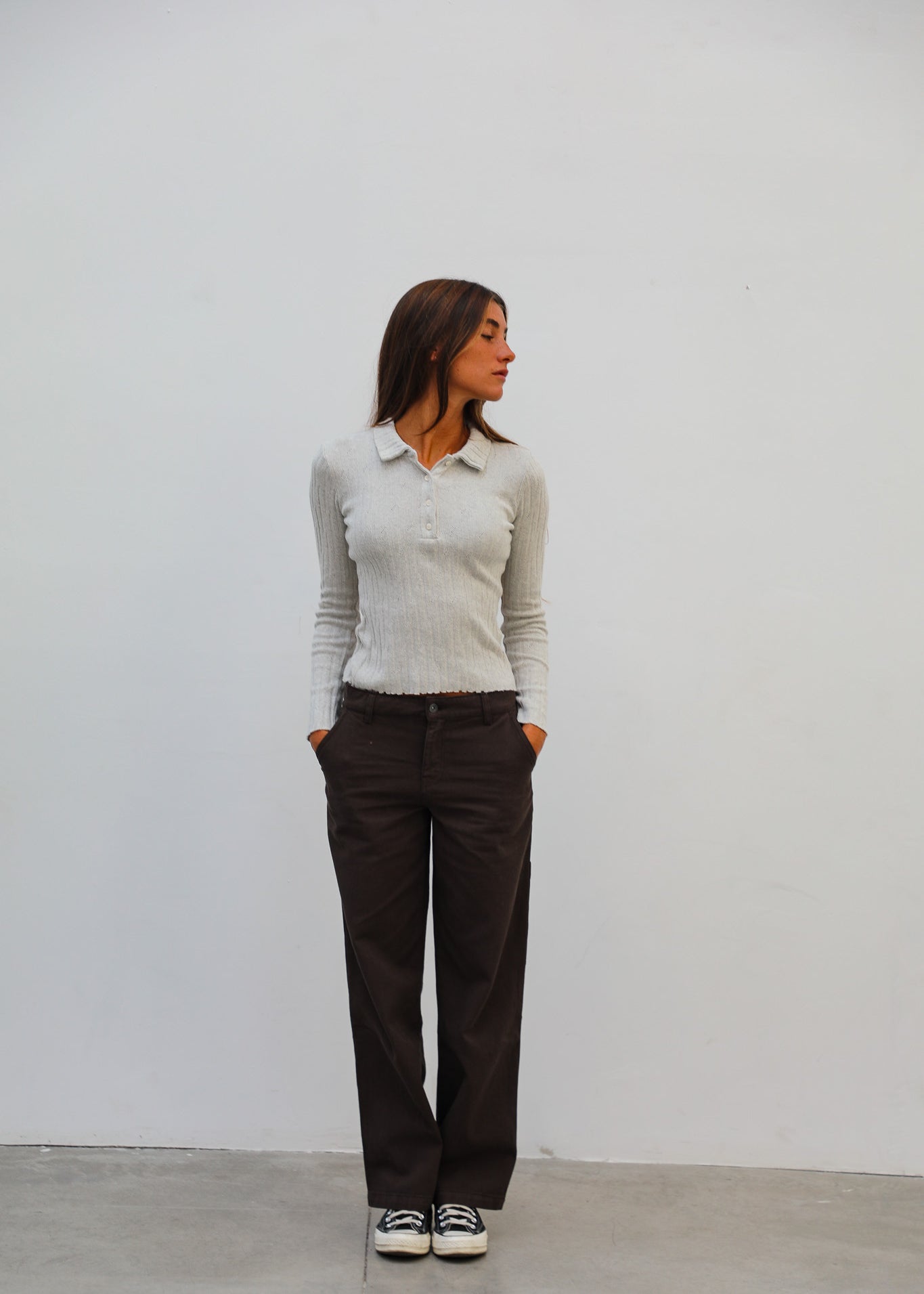 Pattern Knit Polo Light Grey