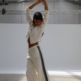 Linen Pants Side Stripes White & Navy