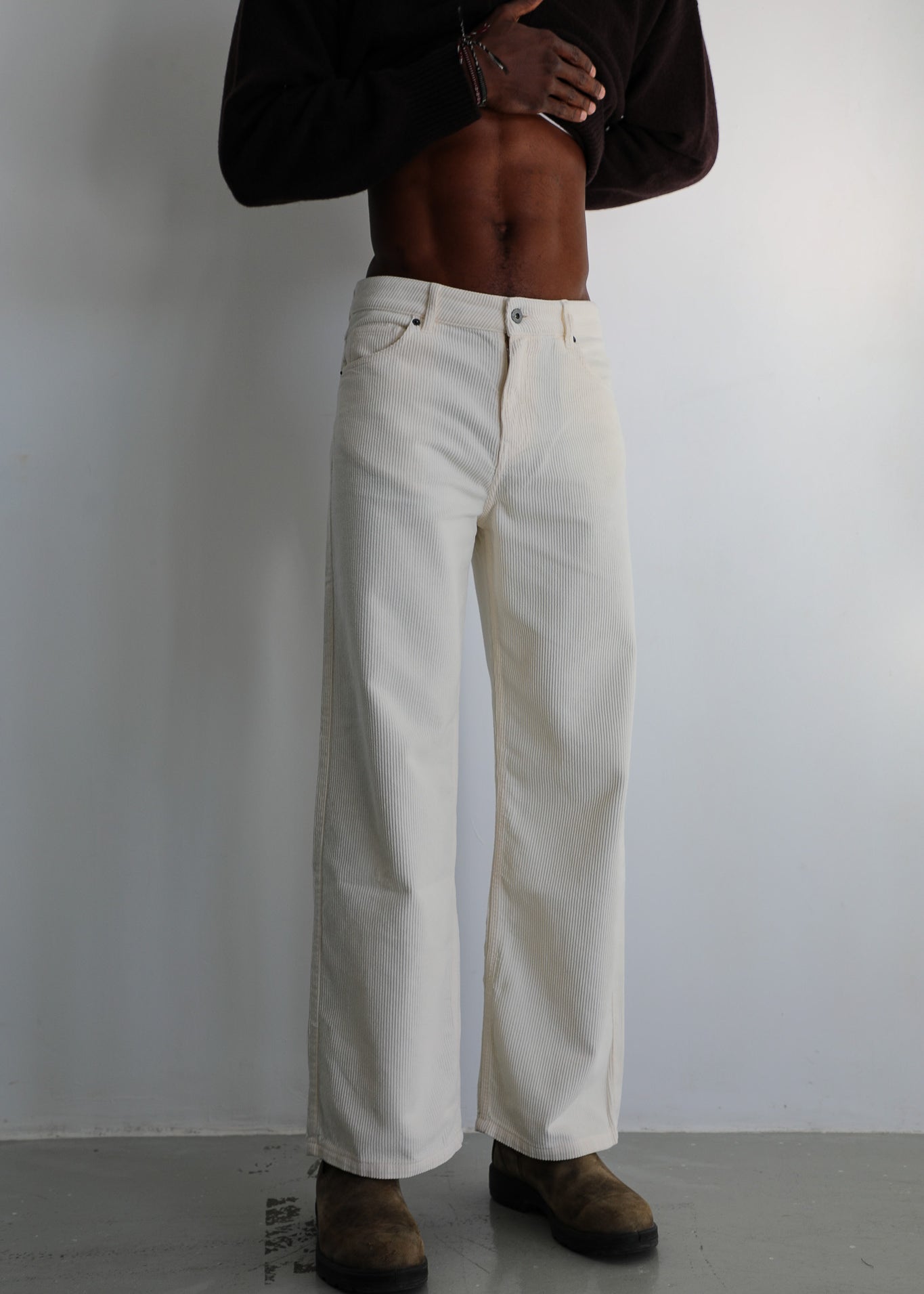 Corduroy Wide Comfy Pants White