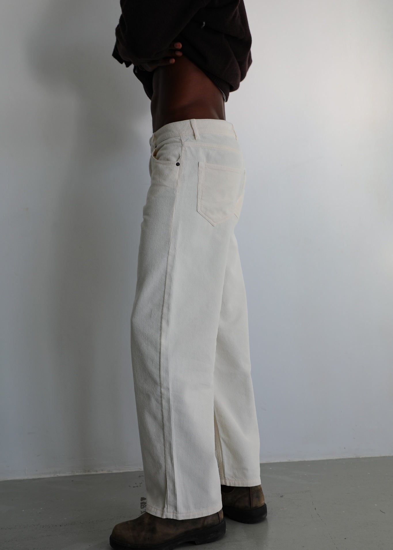 Corduroy Wide Comfy Pants White