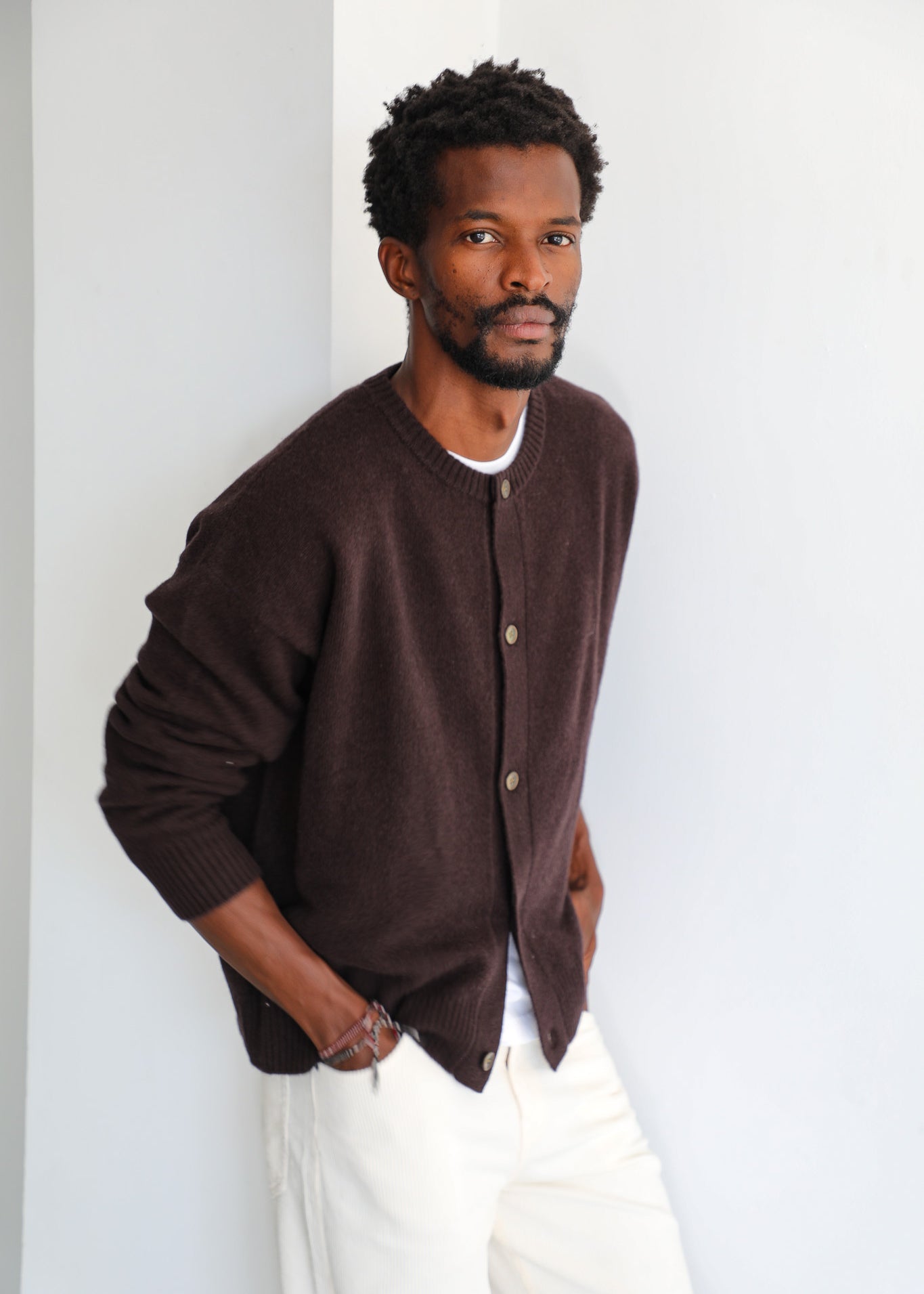 Buttons Knit Sweater Brown