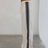 Linen Pants Side Stripes White & Navy