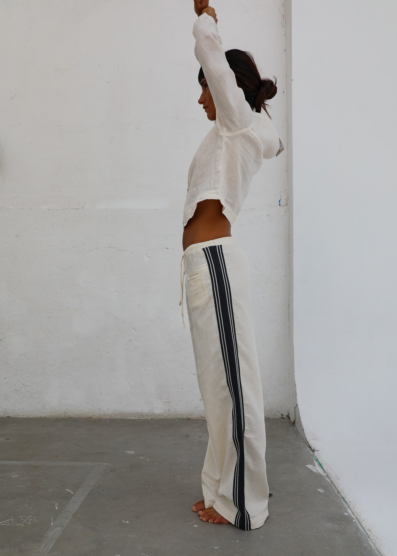 Linen Pants Side Stripes White & Navy