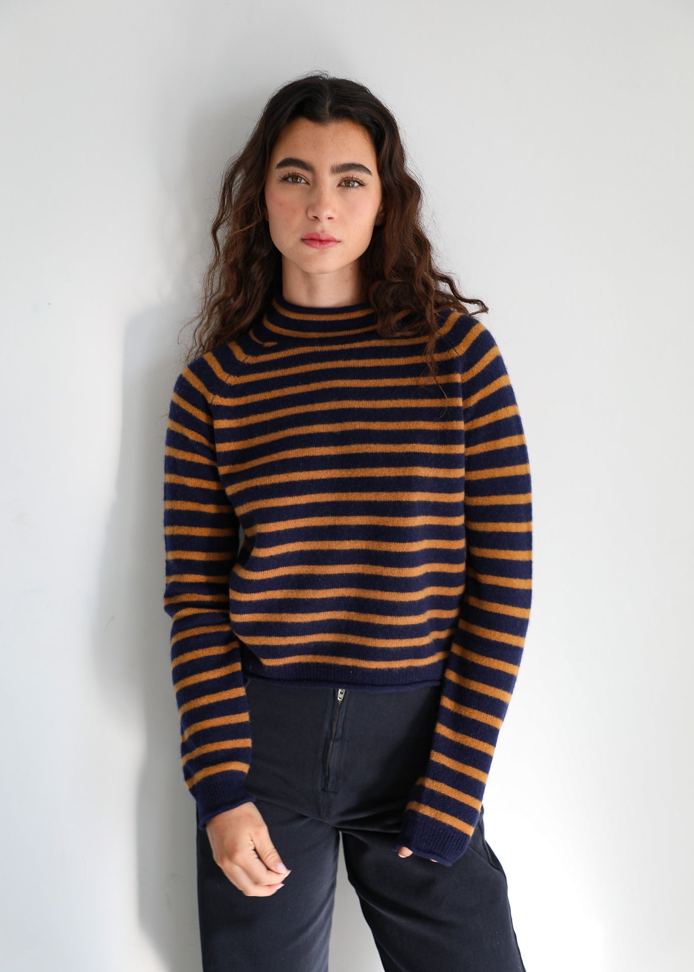 Stripes Knit Sweater Blue & Camel