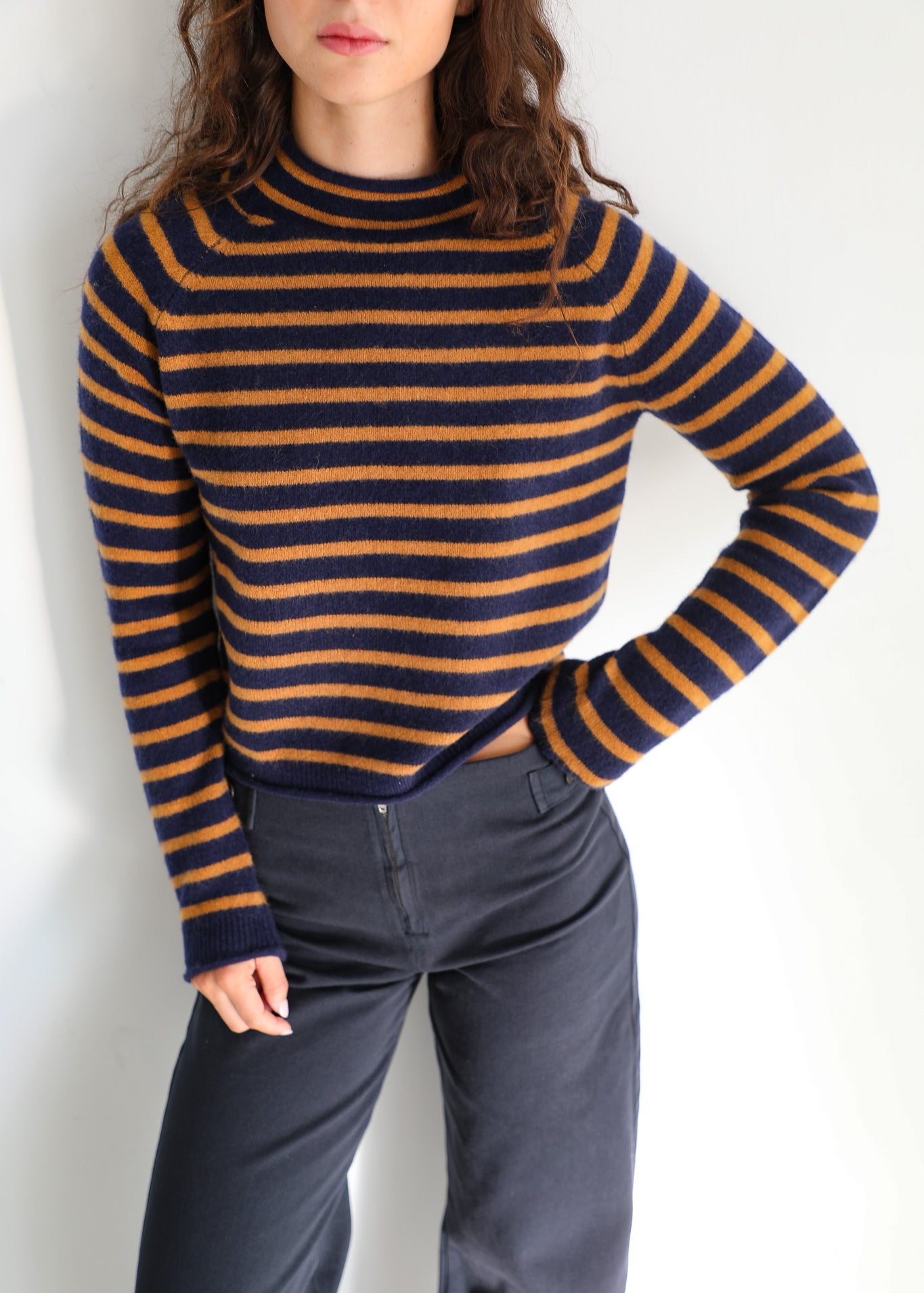 Stripes Knit Sweater Blue & Camel