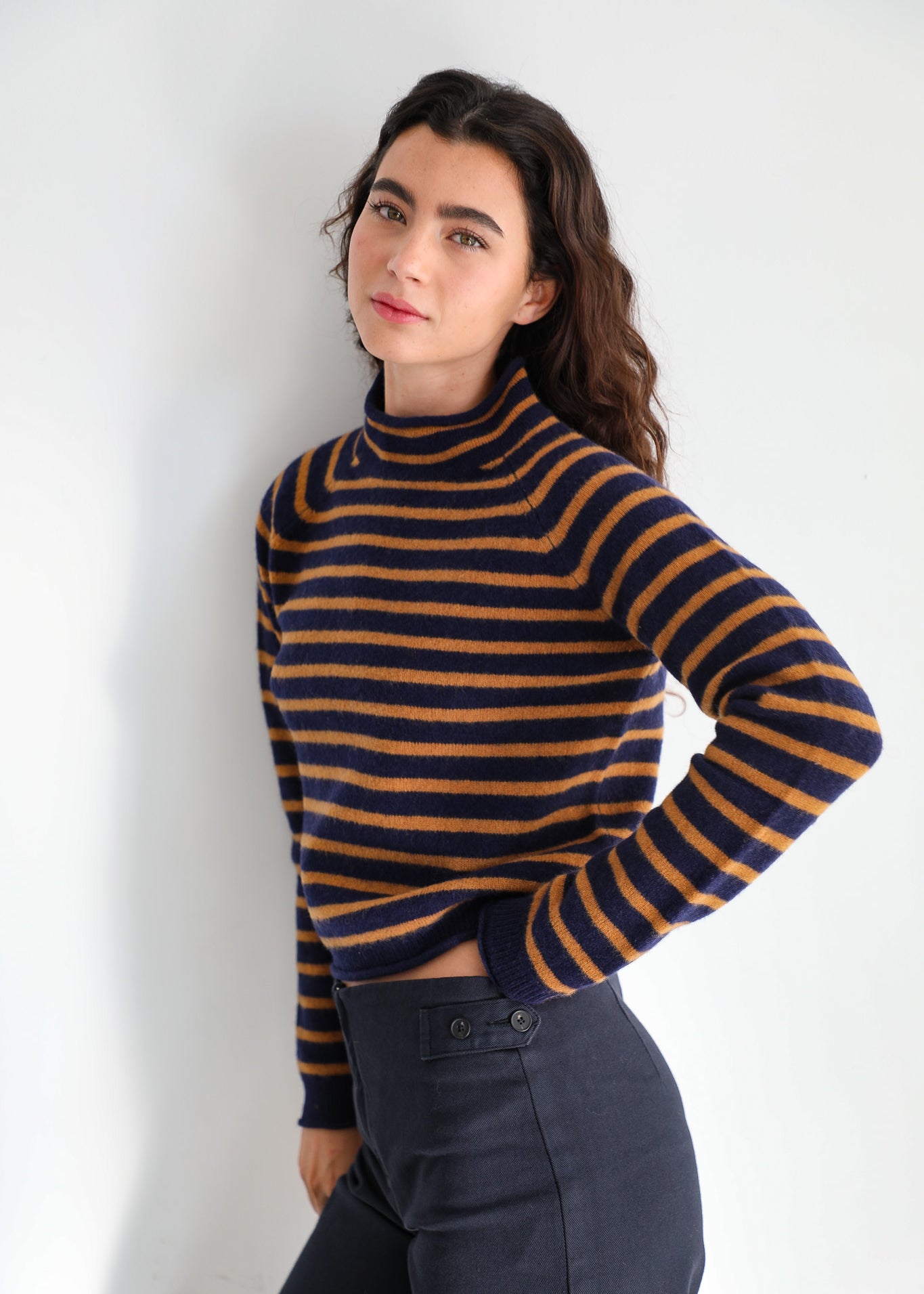 Stripes Knit Sweater Blue & Camel