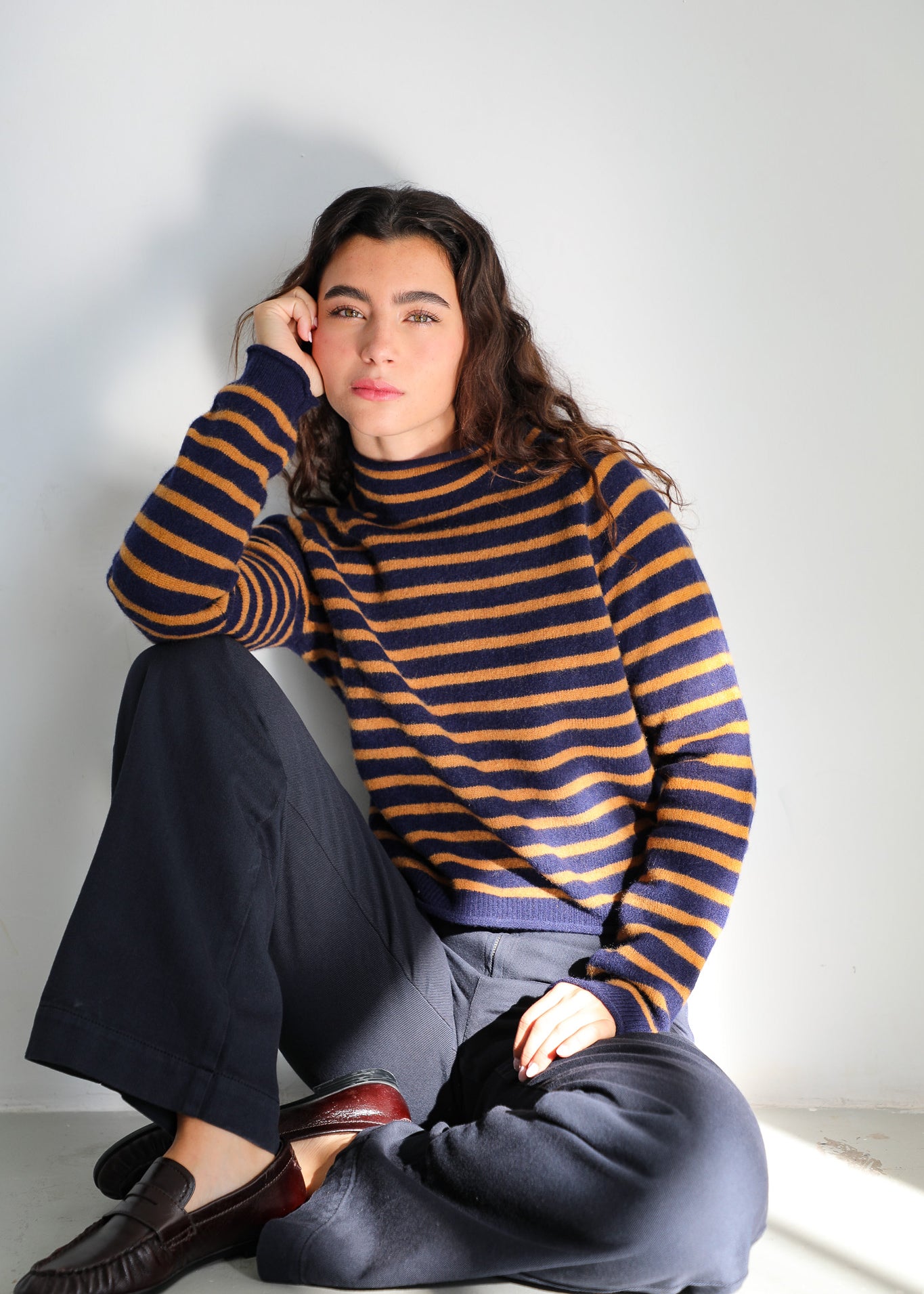 Stripes Knit Sweater Blue & Camel