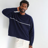 Line Round Knit Sweater Dark Blue