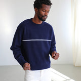 Line Round Knit Sweater Dark Blue