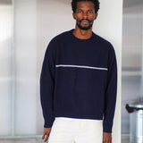 Line Round Knit Sweater Dark Blue