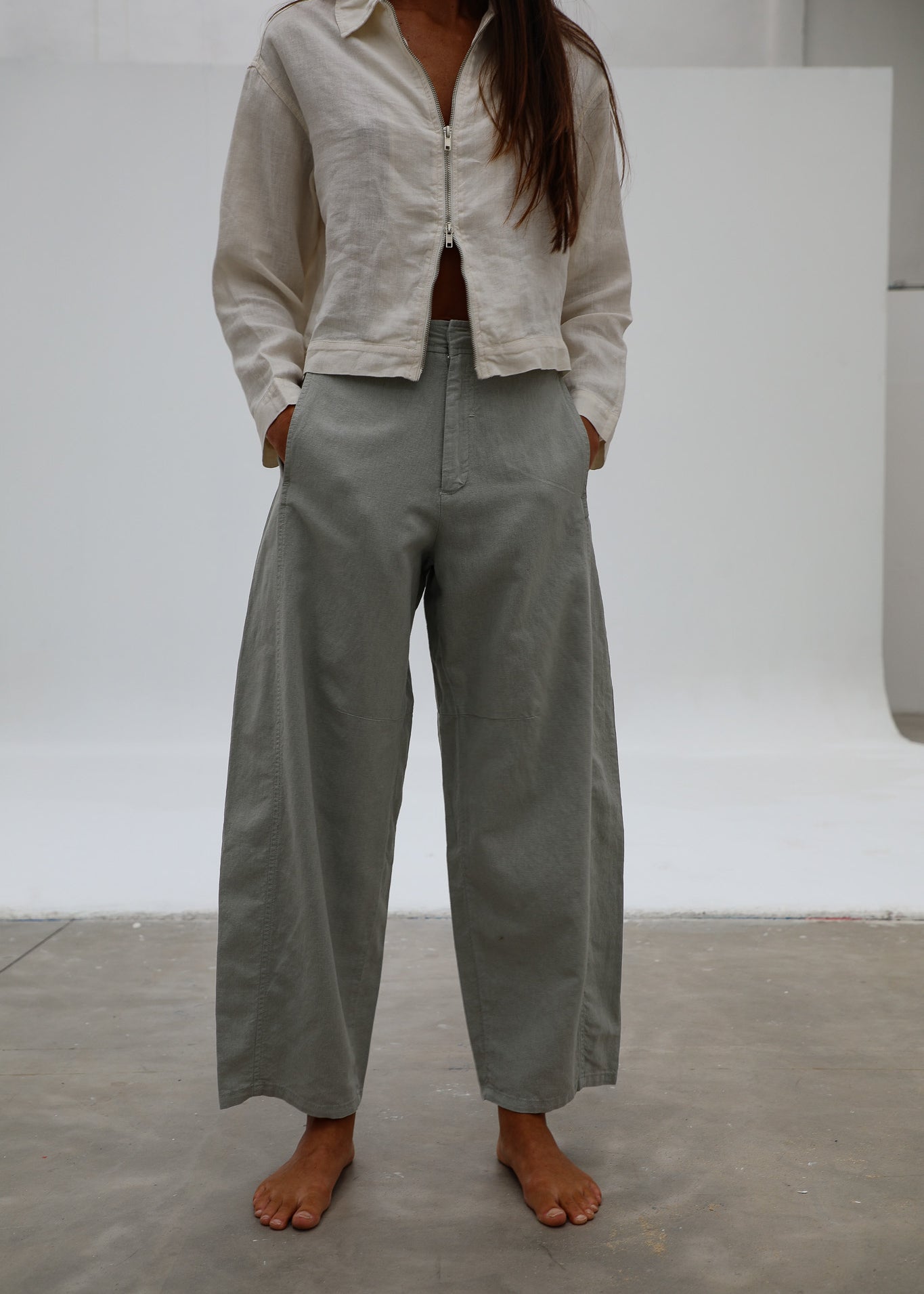 Barrel Linen Pants Light Green